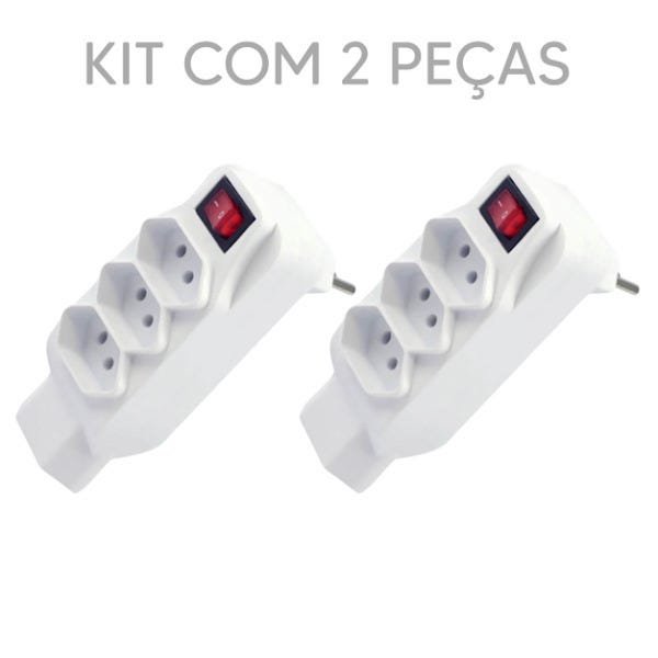 KIT COM 2 ADAPTADOR UNIVERSAL 2P+T 4 TOMADA COM CHAVE LIGA/DESLIGA - 1