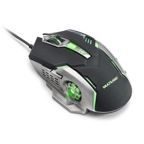 Mouse Gamer Multilaser 2400DPI Preto / Grafite Com LED Verde MO269 - Prateado - 4