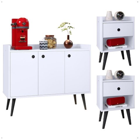 Kit Mesas Cabeceira Pequena Quarto Gaveta Nicho Aparador Buffet Cantinho Café Prateleira Retrô -
