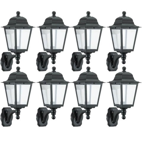 8 Luminárias Decorativas de Parede 28x52cm Pretas Soberana Soquete E27 Arandelas Dital