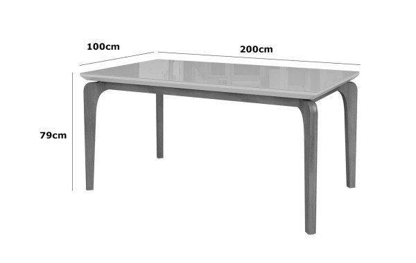 Mesa de Jantar 8 Lugares 2mx1m Cirrus Tampo com Vidro - Base Madeira Maciça - Off White - 4