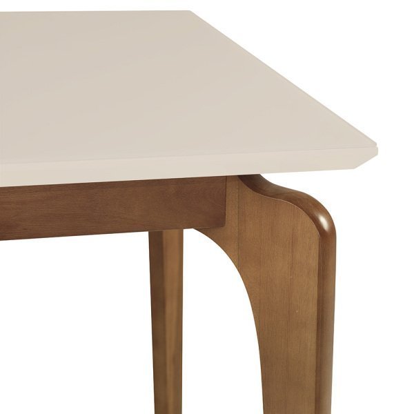 Mesa de Jantar 8 Lugares 2mx1m Cirrus Tampo com Vidro - Base Madeira Maciça - Off White - 2