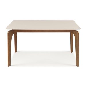 Mesa de Jantar 8 Lugares 2mx1m Cirrus Tampo com Vidro - Base Madeira Maciça - Off White