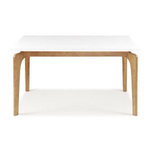 Mesa de Jantar 8 lugares 2m Cirrus Tampo com Vidro - Base Madeira Maciça - Branca