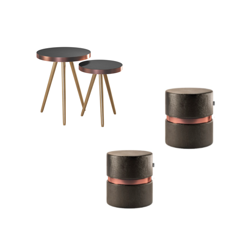 Kit 2 Mesas Auxiliares Lisboa + 2 Puffes Miami Preto Adz