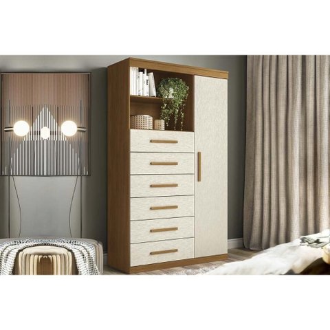 Cômoda Marabá c/1 Porta 6GAVS Cinamomo/Areia S. Andirá