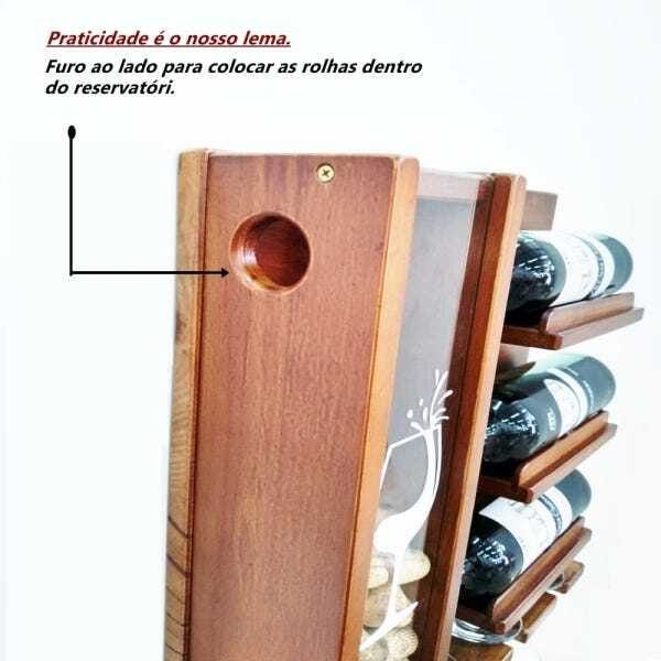 Adega de Vinho Madeira Suporte de Taça de Decoração Barzinho 3 Suportes e Porta Rolha - 4