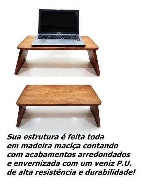 Suporte Mesa Multiuso de Notebook e Alimentação de Madeira Maciça de Cama - 4