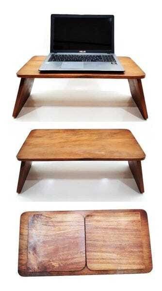 Suporte Mesa Multiuso de Notebook e Alimentação de Madeira Maciça de Cama - 2