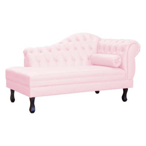Recamier Divã Larissa Capitonê Lado Esquerdo Corino Cores - S.A Móveis - Rosa Bebê