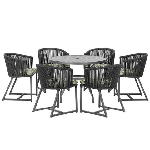 Mesa e 6 Cadeiras e Noronha Preto E5 Trama Original Preto