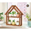 Ver imagem 1 de Suporte de Plantas de 2 Níveis para Peitoril de Janela, Prateleira de Madeira Pequena para Plantas