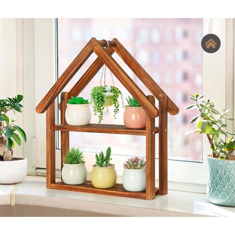 Suporte de Plantas de 2 Níveis para Peitoril de Janela, Prateleira de Madeira Pequena para Plantas