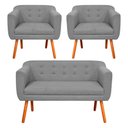 Ver imagem 1 de Kit Sofá Retrô Namoradeira e 02 Poltronas em Linho Cinza
