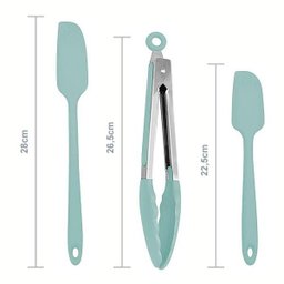 Kit Espátulas Silicone Profissional Com Pegador Inox Verde - 3