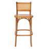 Banqueta Pamela Madeira Maciça Verniz Encosto Rattan Natural - 2
