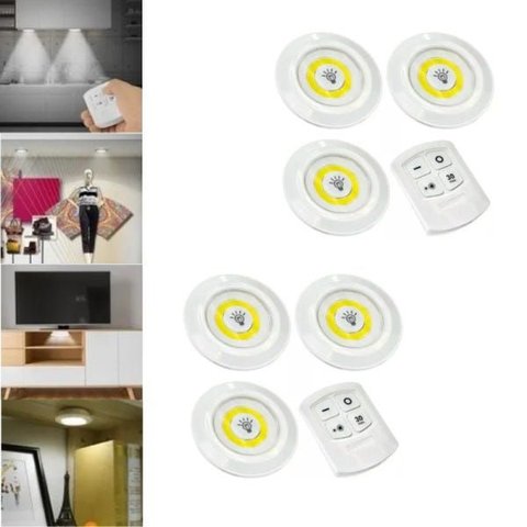 Kit 6 Luminária Lâmpada Led Spot sem Fio Controle Remoto