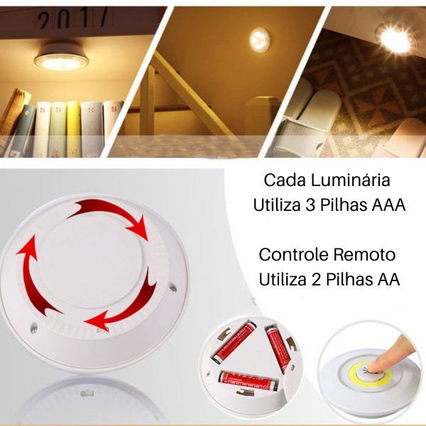 Kit 3 Lâmpada Luminária LED Spot Sem Fio Controle Remoto Smd - 6