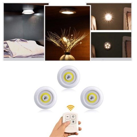 Kit 3 Lâmpada Luminária Led Spot sem Fio Controle Remoto Smd