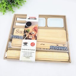 Kit Comida Japonesa 8pç Sushi Bambu Cerâmica Esteira Hashi - 5