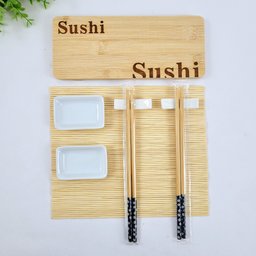 Kit Comida Japonesa 8pç Sushi Bambu Cerâmica Esteira Hashi - 3