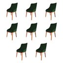 Ver imagem 2 de Kit 8 Cadeiras de Jantar Luxo Estofada Elisa Anatômica Veludo Verde Base Madeira Maciça Mel