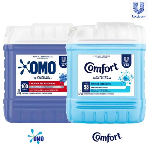 Kit Lavandeira: Lava Roupas Líquido Lavagem Perfeita Omo 7l + Amaciante Lavanderia Pro Comfort 7l