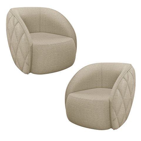 Kit 2 Poltronas Decorativas Clarke Linho Bege - Gran Belo