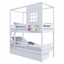 Ver imagem 2 de Beliche Infantil Casinha Reta com 02 Gavetas e Grade Removível Madeira Maciça Branco Megamobilia