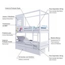 Ver imagem 4 de Beliche Infantil Casinha Reta com 02 Gavetas e Grade Removível Madeira Maciça Branco Megamobilia