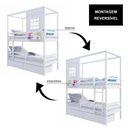 Ver imagem 5 de Beliche Infantil Casinha Reta com 02 Gavetas e Grade Removível Madeira Maciça Branco Megamobilia
