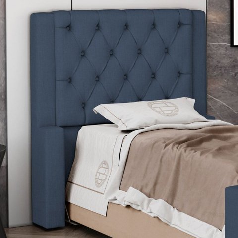 Cabeceira Atena para Cama Box Solteiro 90cm Capitonê com Frame Linho Azul - Abmaza