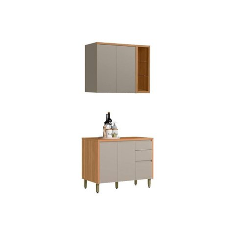 Kit de Cozinha Completa 2 Peças Allure (1aéreo+1balcão) Cp24 Jequitiba/gris Fosco - Linea Brasil