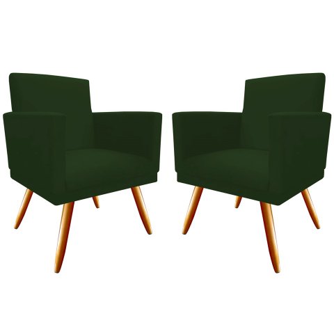 Kit 2 Poltronas Decorativa Bia Suede Verde Pés Madeira Mz Decor