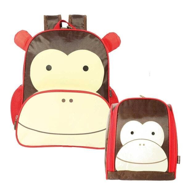 Mini Mochila Escolar E Lancheira Térmica Zoo Macaco Colorizi - 1
