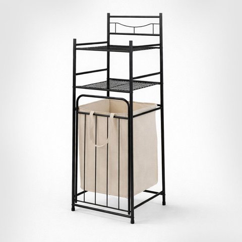 Cesto de Roupas com Prateleiras Multiuso Lavanderia Dy-38l Preto