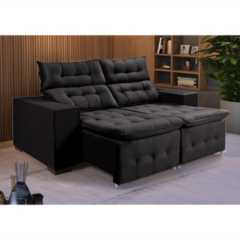 Sofá Retratil Reclinável Pillow 1,90 Veludo Preto