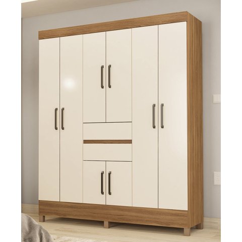 Guarda Roupa Roupeiro Solteiro 82060 08 Portas 02 Gavetas Munique Amendola Touch Off White Demóbile