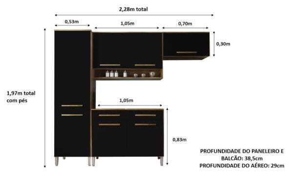 Cozinha Compacta Rebeca 7 Portas 2 Gav. Castanho/Onix - 3