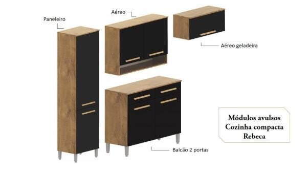 Cozinha Compacta Rebeca 7 Portas 2 Gav. Castanho/Onix - 4