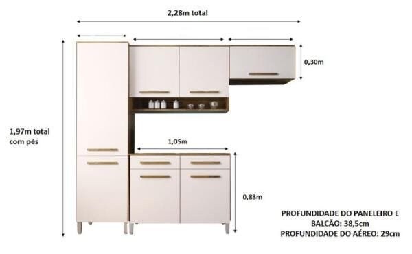 Cozinha Compacta Rebeca 7 Portas 2 Gav. Castanho/off White - 3