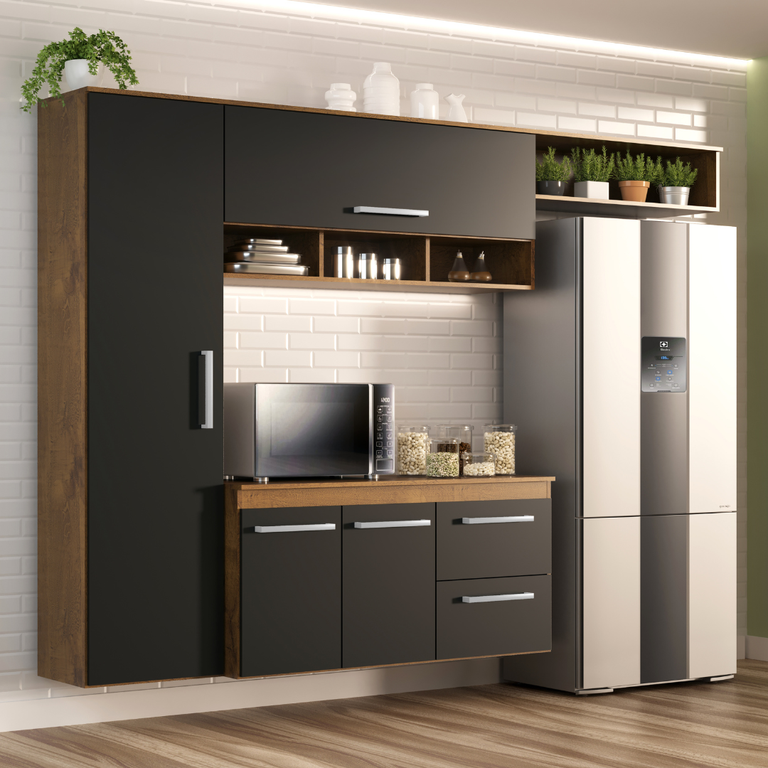 Cozinha Compacta Lua 4 Portas 2 Gavetas Castanho/onix