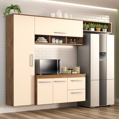 Cozinha Compacta Lua 4 Portas 2 Gavetas Castanho/off White