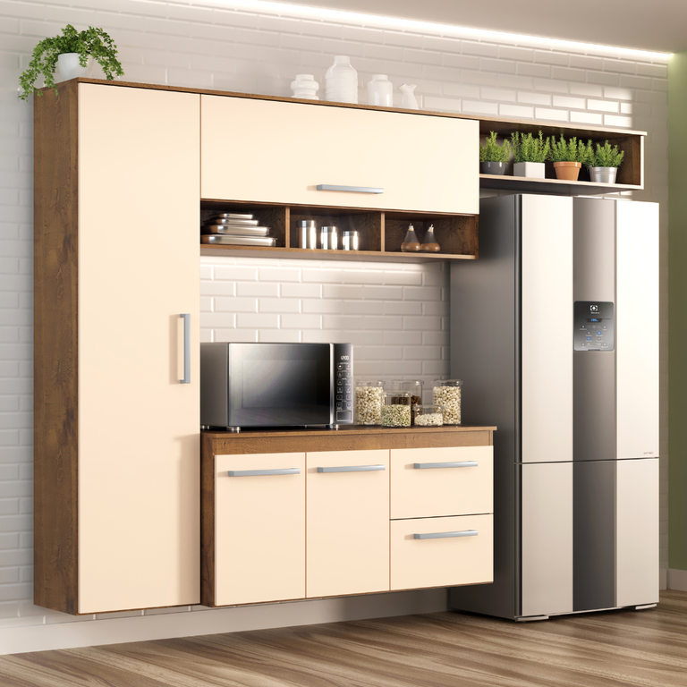 Cozinha Compacta Lua 4 Portas 2 Gavetas Castanho/off White Cozinha Compacta Lua 4 Portas 2 Gavetas Castanho/off White