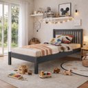 Ver imagem 1 de Cama de Solteiro 100% Madeira Maciça Pinus com Cabeceira Charcoal