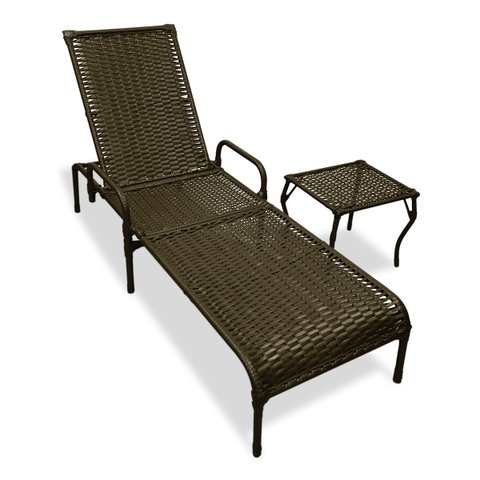 Kit 1 Espreguiçadeira Catar com Regulagem e Mesa de Centro para Piscina, Área Externa - Marrom