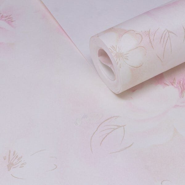 PAPEL DE PAREDE VINILIZADO FLORAL ROSA COM DETALHES EM DOURADO - 2