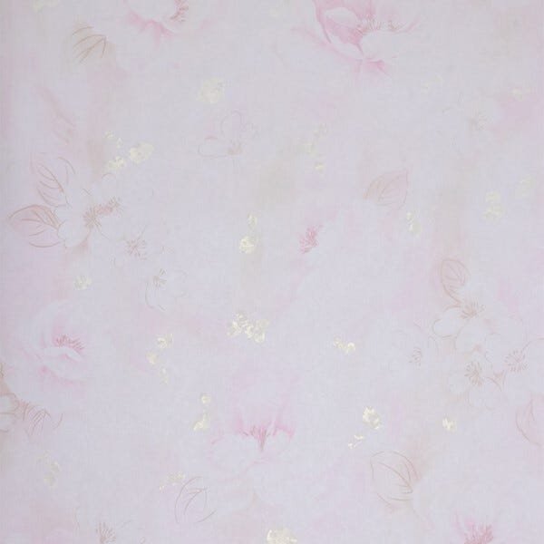 PAPEL DE PAREDE VINILIZADO FLORAL ROSA COM DETALHES EM DOURADO - 1