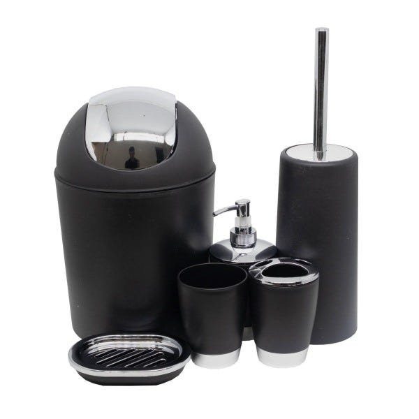 KIT ACESSÓRIOS DE BANHEIRO E LAVABO 6 PEÇAS COM LIXEIRA:Preto