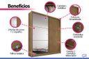 Ver imagem 4 de Guarda Roupa Solteiro com Espelho 100% MDF 2 Portas de Correr 3 Gavetas 162cm Thor Plus Branco - N